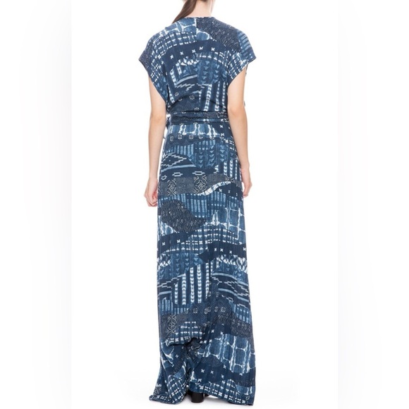 NWT Tysa Garbo Indigo Seas Blue White Patchwork Print Maxi Wrap Dress Size 2 - Picture 2 of 14